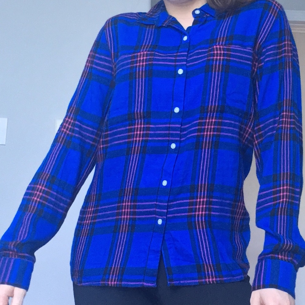 SALE❗️Royal Blue Plaid Button-Up Shirt